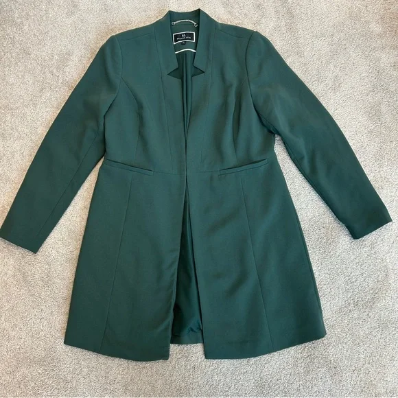 Melanie Lyne forest green long blazer coat open front clasp closure Sz 12 NWOT - Picture 4 of 12